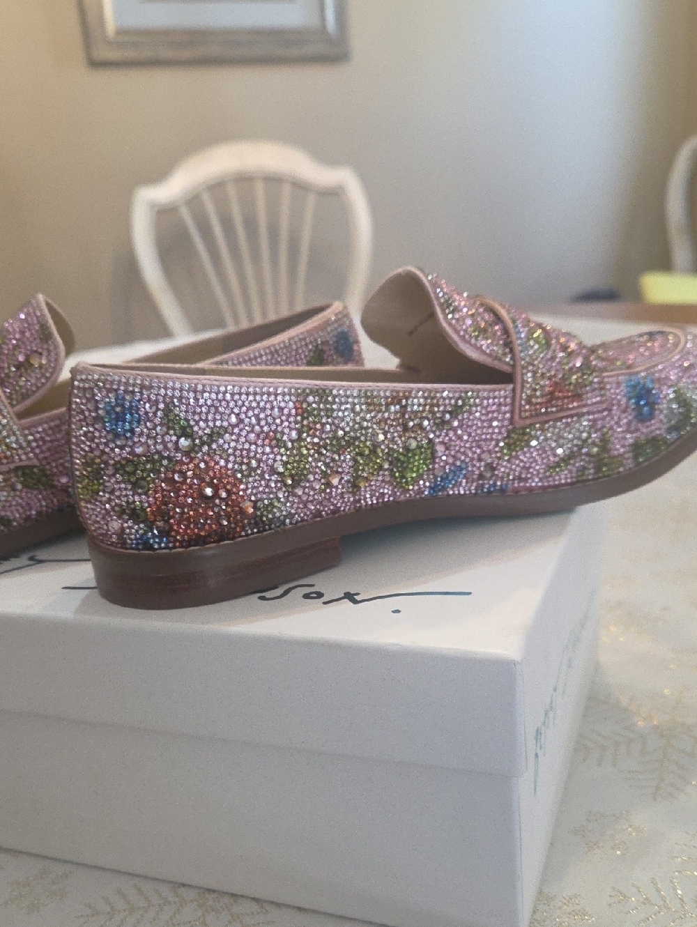 Betsey Johnson Pink ARON Multicolor Crystal Floral Loafers - Picture 4 of 5